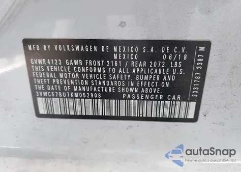 2019 Volkswagen Jetta 1.4T R-Line/1.4T S/1.4T Se from USA, damaged, VIN 3VWC57BU7KM052908